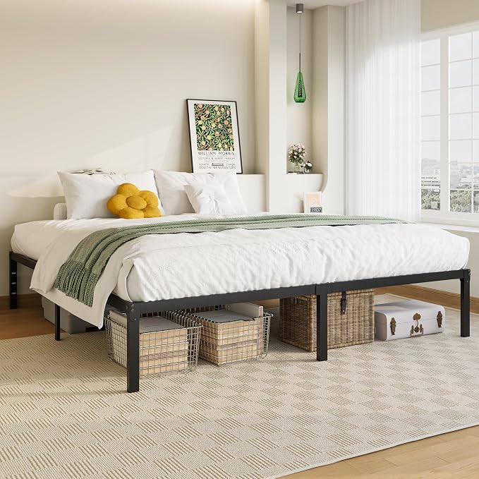 Allewie King Size Bed Frame, 14 inch Metal Beds with Storage Space, Black | Heavy-Duty Metal Platform Beds, Large Under-Bed Storage Space, No Box Spring Needed, Easy Assembly