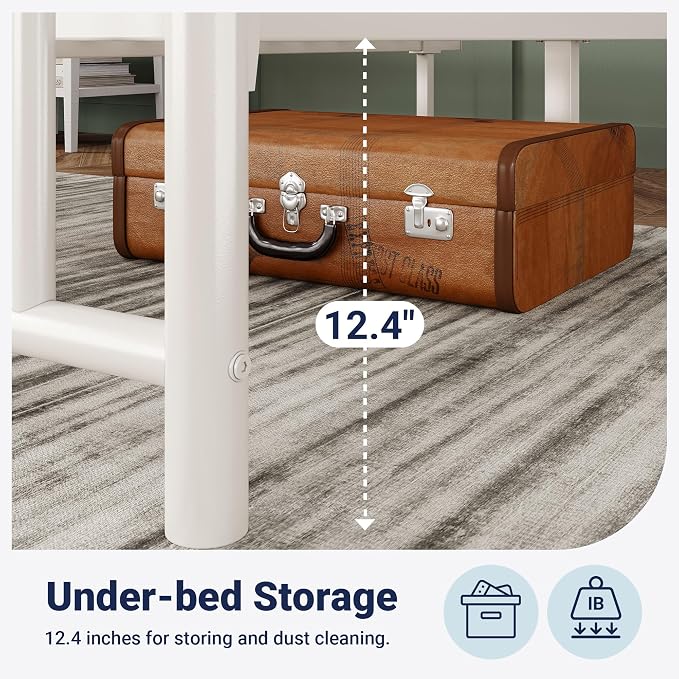 Allewie 14'' King Size Metal Platform Bed Frame, Vintage Headboard, White | 50'' Tall Victorian Headboard/Footboard/Mattress Foundation/Under Bed Storage/No Box Spring Needed/Easy Assembly/Noise Free