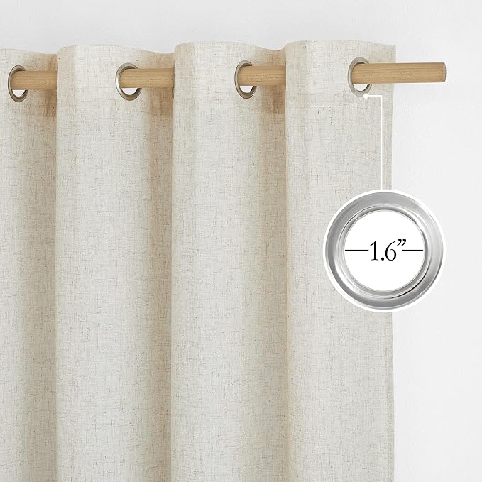 NICETOWN Natural Short Linen Cafe Curtains for Kitchen, Thick Flax Small Window Treatments Semi Sheer Privacy Assured with Light Through for Cafe/Bathroom, W42 x L48, 2 Panels