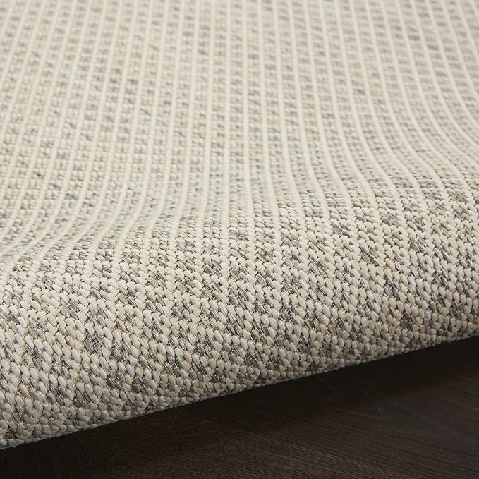 Nourison Home Courtyard Ivory Silver 5' x Round Area Rug - Easy Clean, Non Shedding, Bed Room, Living Room, Dining Room, Kitchen (5' x Round)