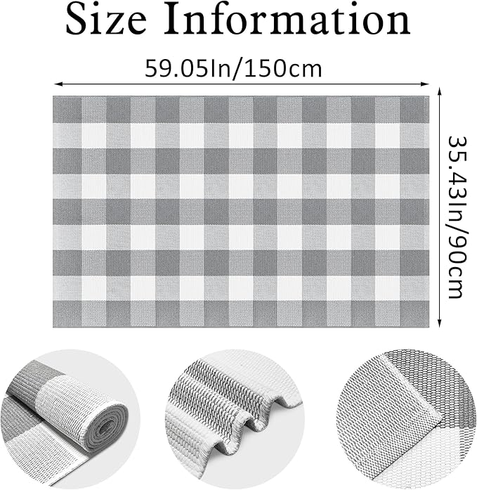Buffalo Plaid Rug 3x5 Cotton Woven Buffalo Check Rug Grey and White Checkered Outdoor Rug Washable Indoor Outdoor Area Rug Layered Front Door Mats Carpet for Farmhouse Entryway Living Room Bedroom