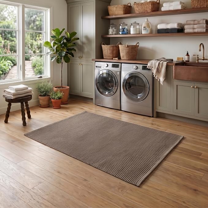 THE BEER VALLEY Hand Woven Area Rug 3x5 Feet - Brown Mocha | Non Slip Indoor Outdoor Kitchen Large Rugs for Living Room, Washable Low Profile Patio Carpet