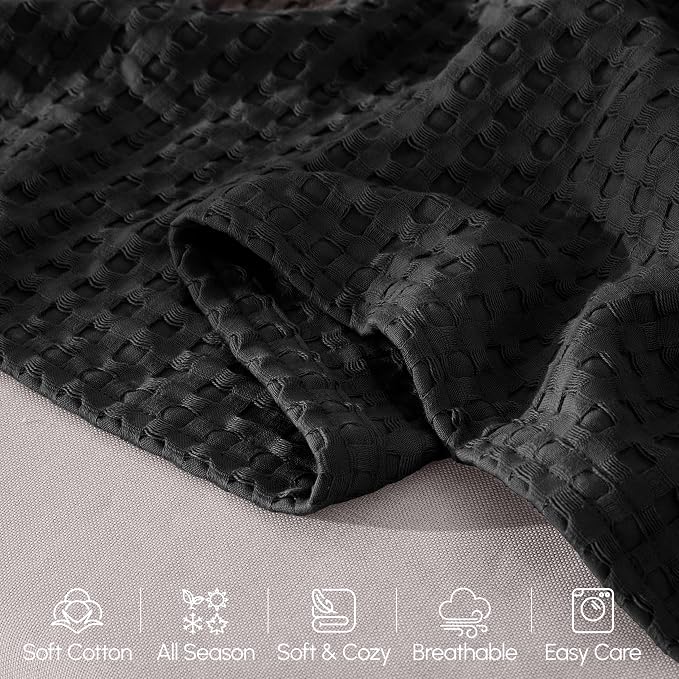 Elegant Comfort Premium 100% Cotton Waffle Blanket - Lightweight Breathable Waffle Weave Bed Blanket - Soft and Warm All Season Blanket for Couch, Sofa and Bed, TwinXL Size 68x90 Inches, Black