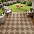 EDIMENS Checkered Easy Jute 5x7 Outdoor Rug Washable Living Room Area Rugs | Brown Non Slip Outdoor Patio Rug Diamond Indoor Black Farmhouse Geometric Carpet for Backyard Front Porch Balcony