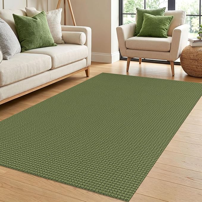 IOHOUZE Washable Area Rug 4x6 Non Slip Rubber Backed Woven Rugs for Entryway Indoor Bedroom Rugs Kitchen Rug Floor Throw Carpet for Entrance Front Door Living Room, Olive Green/Earthy Green
