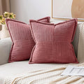 MIULEE Decorative Throw Pillow Covers for Couch Bed Livingroom 16x16 Inch Set of 2 Cranberry Red Boho Accent Throw Pllows Broadside Striped Patchwork Soft Corduroy Pillowcases