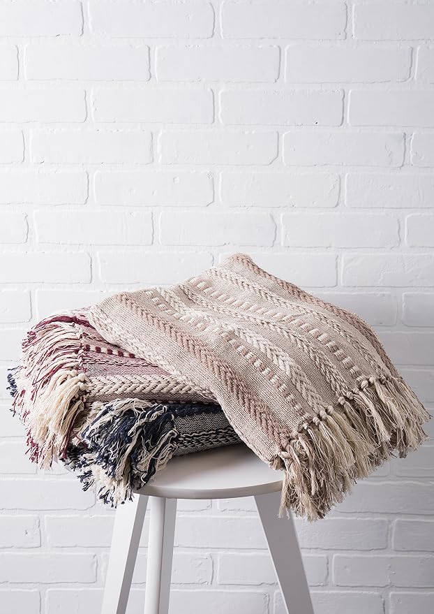 DII Braided Striped Decorative Throw Blanket, 50x60, Stone