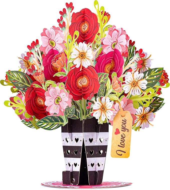 Paper Love HugePop Flower Bouquet Pop Up Cards 2 Pack - Includes 1 Lovely Flower Vase and 1 Happy Bouquet, Gift For Mothers Day, Birthday, Valentines Day, All Occasions - Jumbo 10" x 14" Card