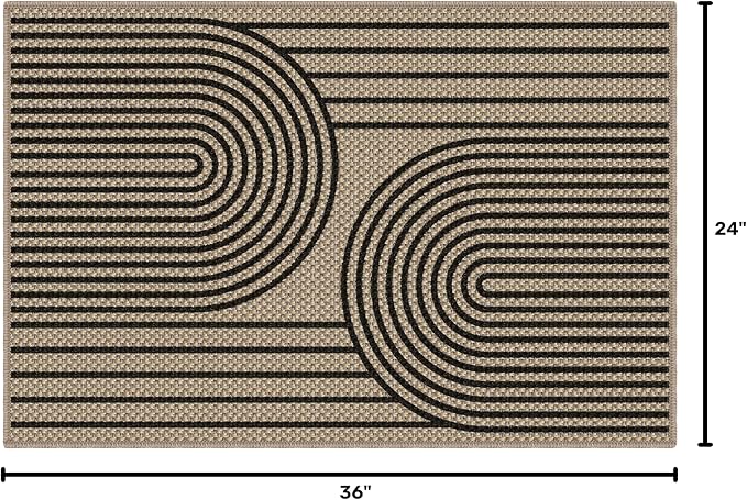 Faux Jute Front Door Mat, 2' x 3' Entryway Porch Rug, Black Farmhouse Ultra-Thin Washable Non-Slip Mat for Indoor Foyer & Outdoor Patio Decor