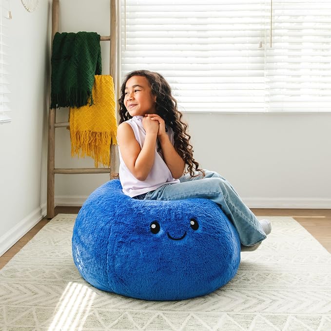Big Joe Blueberry PlushiPals Super Soft Bean Bag Chair for Kids, Ultra-Soft Plush Polyester Blend, 2.5 feet Refillable | 2.5 feet, Polystyrene Bean Filled, Refillable, Snuggle Puff, Safe for Kids Ages 3 and Up, Supports Up to 150 lbs