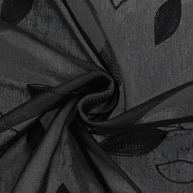 HOMEIDEAS Black Sheer Curtains 52 X 96 Inches Length 2 Panels Black Embroidered - Image 7