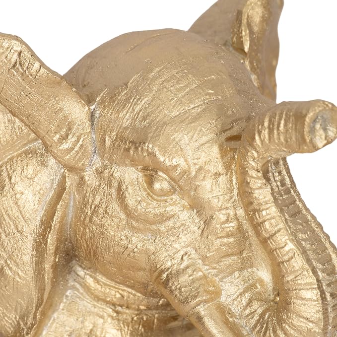 Resin Elephant Figurines Statue Set – Room Decor Accent Trio, Shelf, Desk, or Nightstand Placement – Meditation Pose Symbol of Wisdom and Calm, Home Decor – 8", Gold Finish