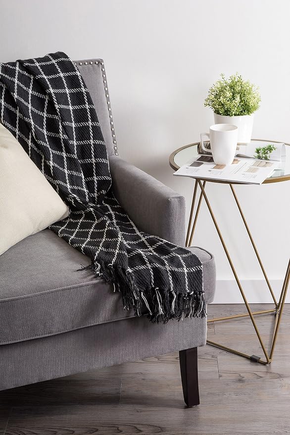 DII Transitional Checked Plaid Woven Throw, 50x60, Black