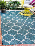 Unique Loom Outdoor Trellis Collection Area Rug (10' x 13' 1" Rectangle, Teal/ Gray)