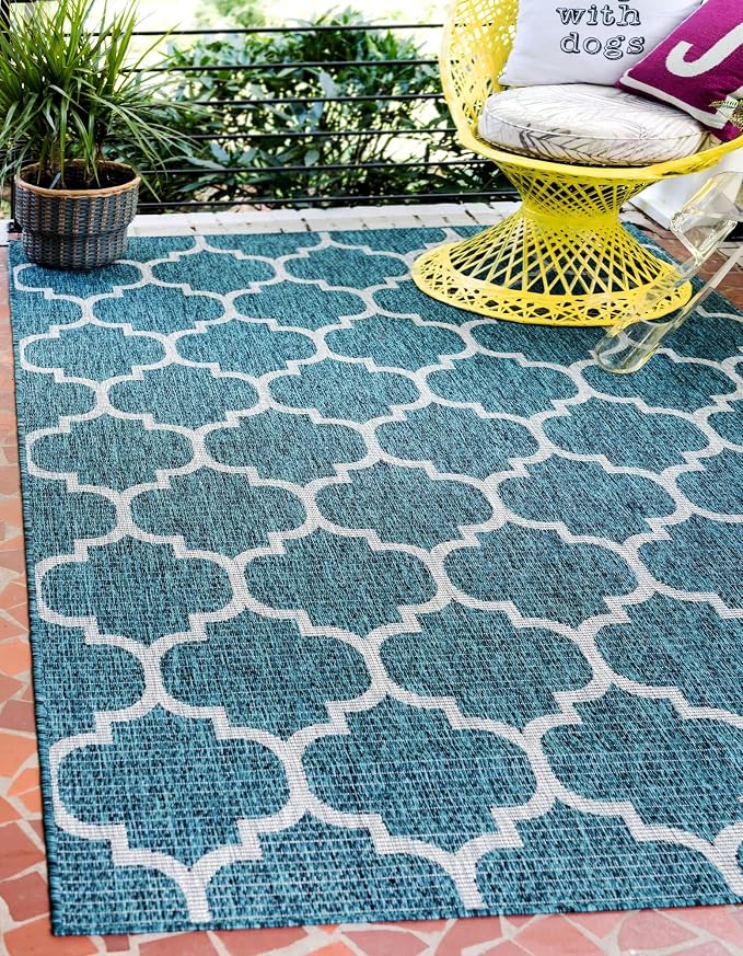 Unique Loom Outdoor Trellis Collection Area Rug (3' 3" x 5' 3" Rectangle, Teal/ Gray)