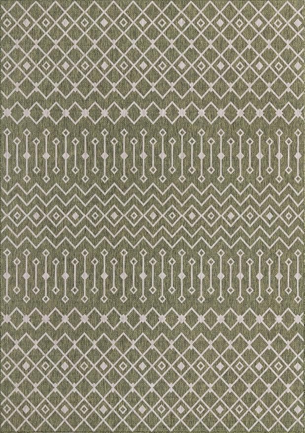 Unique Loom Outdoor Trellis Collection Area Rug - Tribal Trellis (10' x 14' 1" Rectangle, Green/ Natural)
