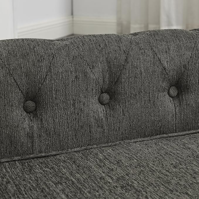 38.9" Upholstery Elevated Dog Sofa with Button‑Tufted Backrest & Rolled Armrests, Pet Couch Bed with Removable Soft Cushion, Comfy Modern Deep Seat Raised Dog Bed for Living Room, Bedroom,Dark Grey