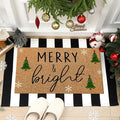 Moucuny 2 Pcs Christmas Door Mat Outdoor Merry Christmas Nature Coir Welcome Outdoor Rug Black White Stripe Xmas Front Porch Rugs Non Slip Floor Mats Entrance Decor