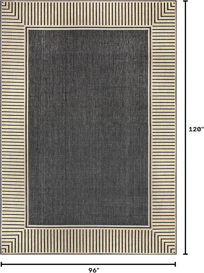 Nuloom Asha Dark Grey/Ivory, 8' x 10', Casual, Striped Border, Soft and Cozy, High Traffic, Stain Resistant, Easy Clean, Durable Area Rug for Indoor/Outdoor Patio, Deck, Porch, Garden, Courtyard