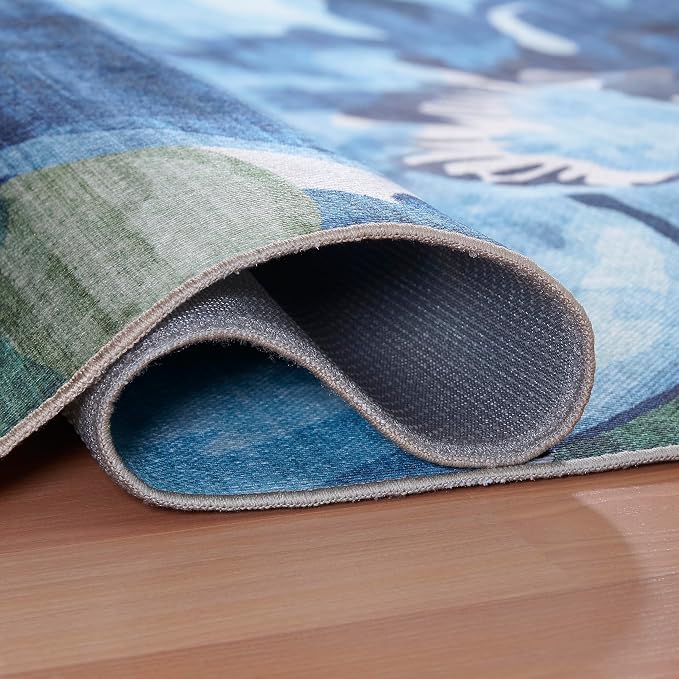 ReaLife Rugs Machine Washable Indoor Outdoor - Mat Rug Foldable Printed Thin Lightweight Cushioned Fade Resistant Patio Deck Dock Porch Pool Balcony Camping - Kai - Blue Green 4' x 6'