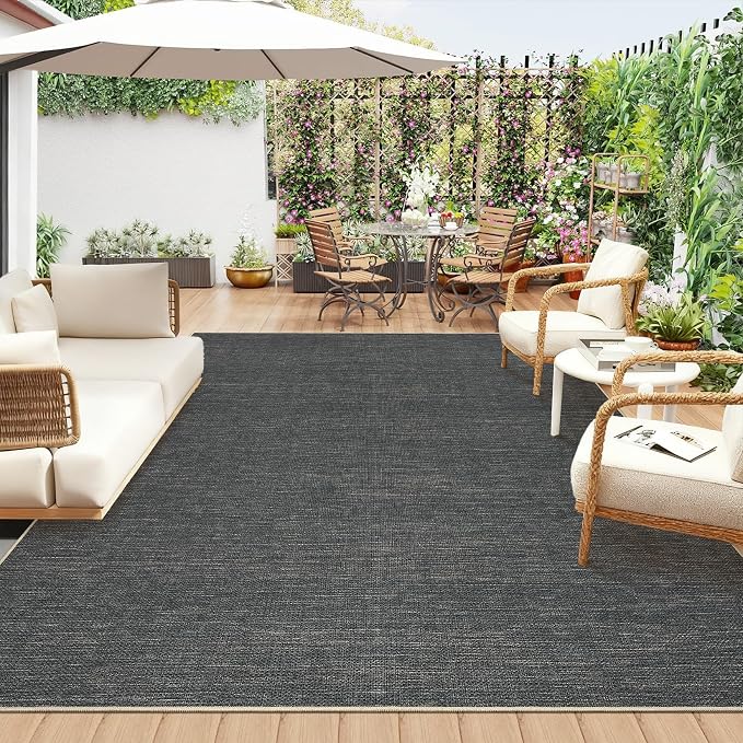 GarveeHome Easy Jute Rug 8x10 Washable Non Slip Solid Grey Living Room Rugs | Modern Neutral Throw Carpets Stain Resistant Contemporary Area Rugs for Porch Kitchen Bedroom Living Room Backyard, Grey