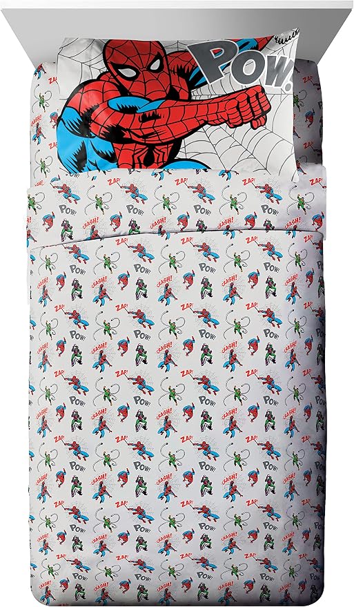 Marvel Spiderman Twin Comforter Set 5 Piece Bedding for Boys, Grey | Bed in a Bag, Comforter Sheets Sham Pillowcase, Official Product, Soft Microfiber, Machine Washable, Easy Care, Boys Gift