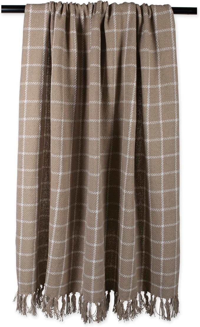 DII Transitional Checked Plaid Woven Throw, 50x60, Stone