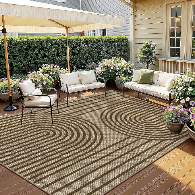 Faux Jute Rug for Living Room, 5' x 7' Area Rug, Brown Farmhouse Ultra-Thin Washable Non-Slip Outdoor Rug for Bedroom, Dining Room, Backyard, Home Decor