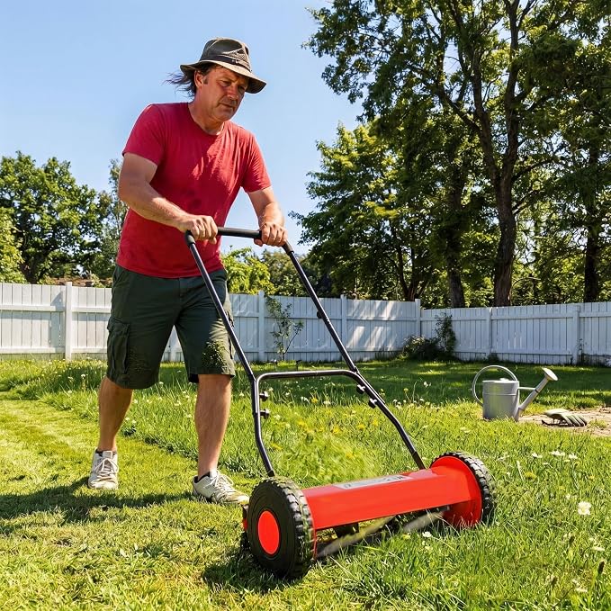 Push Lawn Mower, Manual Hand Push Lawn Mower Without Grass Catcher, Lightweight & Portable Walk-Behind Mower for Small Yards, Garden & Patio