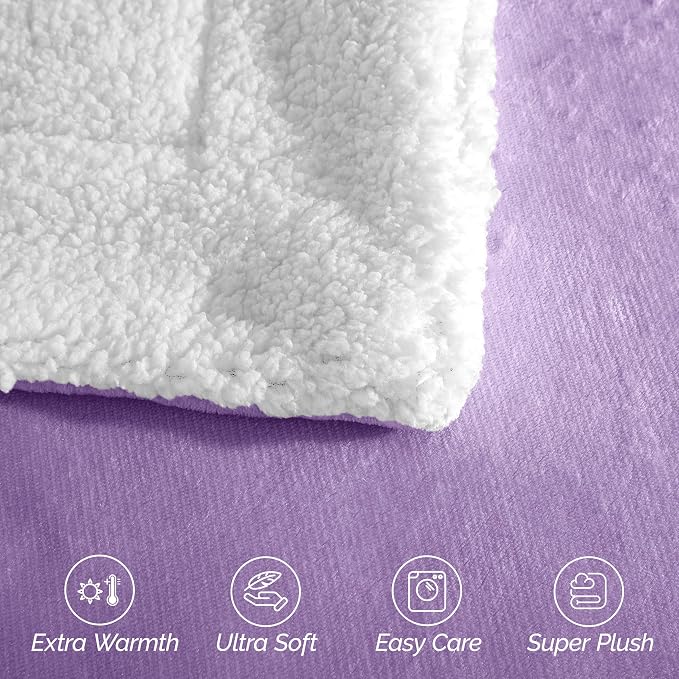 Elegant Comfort Ultra Soft Reversible Flannel Sherpa Blanket - Cozy Silky Fleece Throw for Couch, Bed - Plush Fuzzy Warm Winter Blanket for Gift, Twin, Lilac