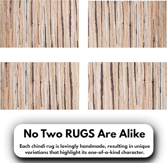 Ramanta Home Hand Woven 100% Cotton Chindi Rag Rug 2'x3' - Linen, Recycled Reversible Rug, Boho Rustic Farmhouse Rugs for Living Room, Kitchen, Entryway, Bedroom Floor Mats - 24"x36"