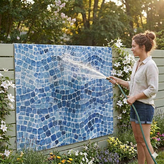 ReaLife Rugs Machine Washable Indoor Outdoor - Mat Rug Foldable Printed Thin Lightweight Cushioned Fade Resistant Patio Deck Dock Porch Pool Balcony Camping - Emery- Blue 4' x 6'