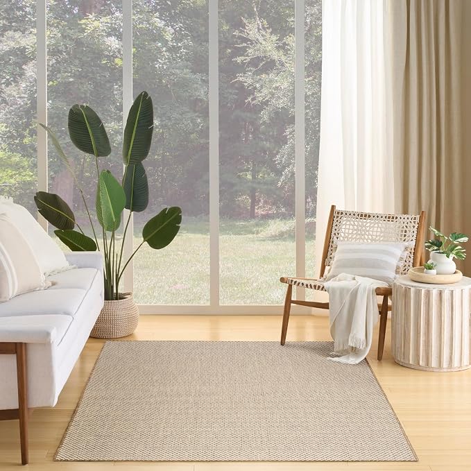 Nourison Home Courtyard Jute Ivory 5' x 7' Area Rug - Easy Clean, Non Shedding, Bed Room, Living Room, Dining Room, Kitchen (5' x 7')
