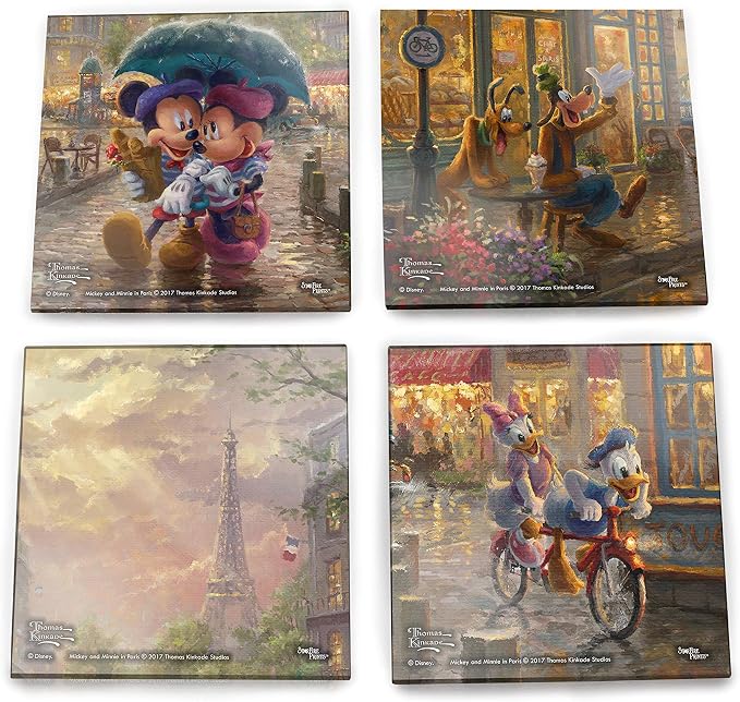 Disney Mickey and Minnie Mouse in Paris Glass Coaster Set | Glass coaster set | Protects tabletops | Giftable home accent