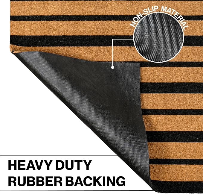 JONATHAN Y Ticking Stripe Coir Indoor Outdoor Doormat 5X8 Natural/Black, Hadley Modern Classic for Living Room, Bedroom, Kitchen, Easy-Cleaning, High Traffic, Pet-Friendly, Non-Shedding NRF108A-5