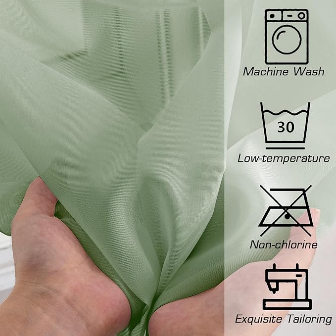 Simplebrand Sage Green Sheer Curtains 84 Inches Long, Light Filtering Rod Pocket Solid Color Window Sheer Curtain Panels, Elegant Curtains & Drapes for Living Room, Bedroom 2 Panels, 59" W x 84" L