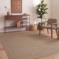 GarveeHome 9x12 Large Area Rug for Living Room Easy Jute Modern Rugs | Non Slip Low Pile Neutral Bordered Solid Tan Dining Room Rugs Washable Carpet for Bedroom Home Office Decor, Brown
