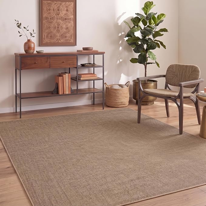 GarveeHome 5x7 Washable Rug for Bedroom Solid Easy Jute Living Room Rugs | Non Slip Modern Neutral Bordered Stain Resistant Indoor Throw Carpet for Nursery Kitchen Dining Room Entryway, Brown