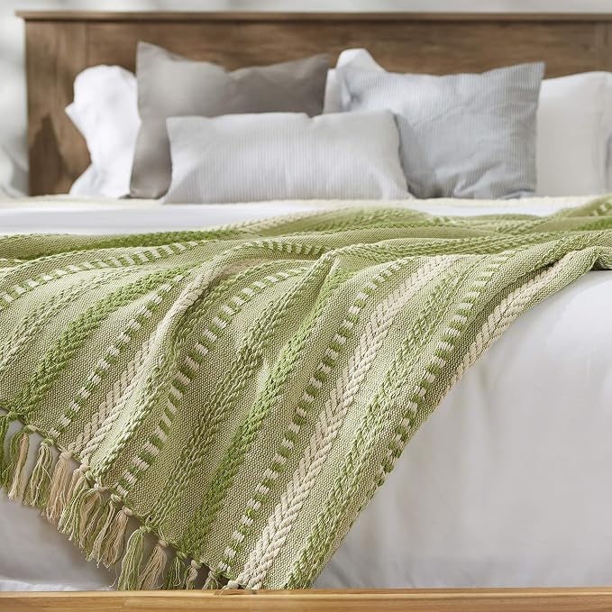 DII Braided Striped Decorative Throw Blanket, 50x60, Antique Green