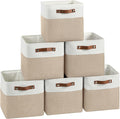 FinishingBo 11 inch Cube Storage Bin 6 Pack, Cube Organizer Bins | Fabric Storage Bins With Handles, 11x11 Storage Cubes, Shelf Basket, White/ Khaki