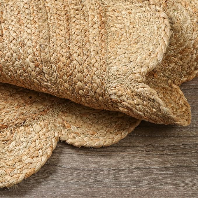 Boho Braided 1.5x3 Area Rug - Jute Natural Fiber Semi Circle Scalloped Rug for Living Room Entryway, Farmhouse, Home, Indoor Rugs Jute Door mat for Bathroom 18 x 36 inch (Natural, 1.5 X 3 ft)
