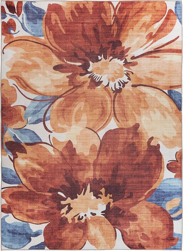 ReaLife Rugs Machine Washable Indoor Outdoor - Mat Rug Foldable Printed Thin Lightweight Cushioned Fade Resistant Patio Deck Dock Porch Pool Balcony Camping - Kai- Red Orange Blue 6' x 9'