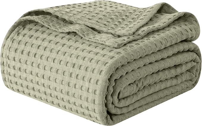 Elegant Comfort Premium 100% Cotton Waffle Blanket - Lightweight Breathable Waffle Weave Bed Blanket - Soft and Warm All Season Blanket for Couch, Sofa and Bed, King Size 90x108 Inches, Sage