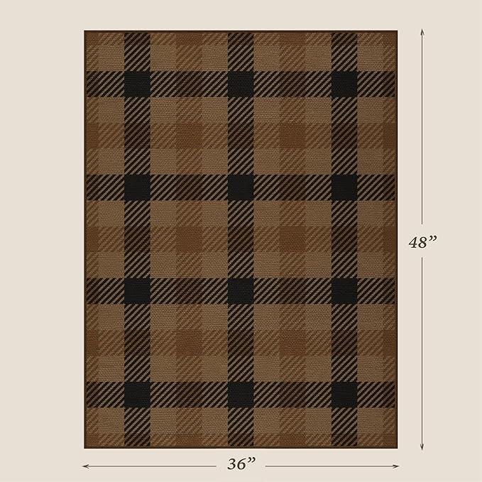 3x4 Entryway Door Mat Indoor – Washable Non Slip Small Rug for Front Door, Kitchen Sink, Mudroom, Garage Entry, Low Profile Easy Clean Farmhouse Plaid Floor Mat