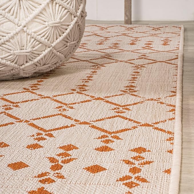 JONATHAN Y Moroccan Geometric Indoor Outdoor Area Rug 9X12 Cream/Orange, Ourika Textured Weave for Backyard, Patio, Porch, Easy-Cleaning, High Traffic, Pet-Friendly, Non-Shedding (SMB108O-9)