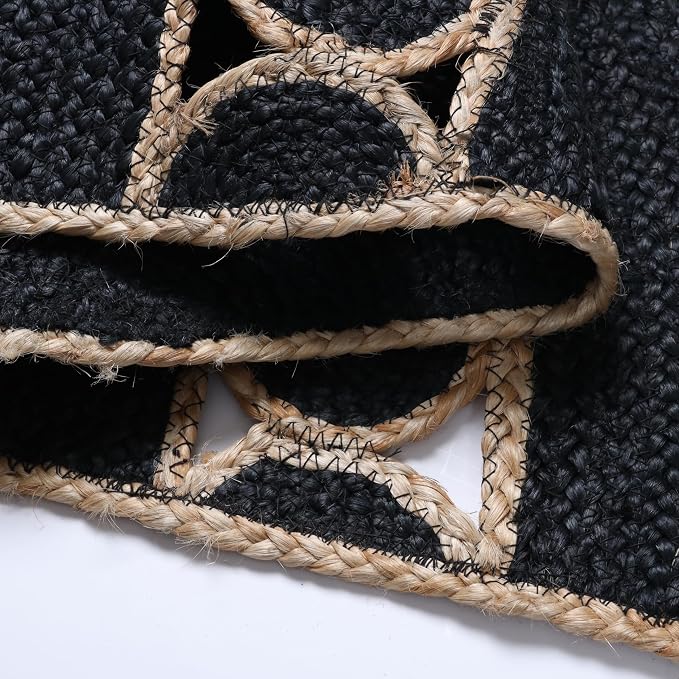 Boho Braided 1.5x3 Area Rug - Jute Natural Fiber Half Round Rug for Living Room Entryway, Farmhouse, Home, Indoor Rugs Jute Door mat for Bathroom, Kitchen (Black, 1.5 X 3 ft)
