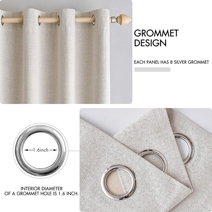MIULEE 100% Blackout Linen Textured Curtains for Bedroom Solid Thermal Insulated Ivory Grommet Room Darkening Curtains & Drapes Luxury Decor for Living Room Nursery 42 x 90 Inch (2 Panels)