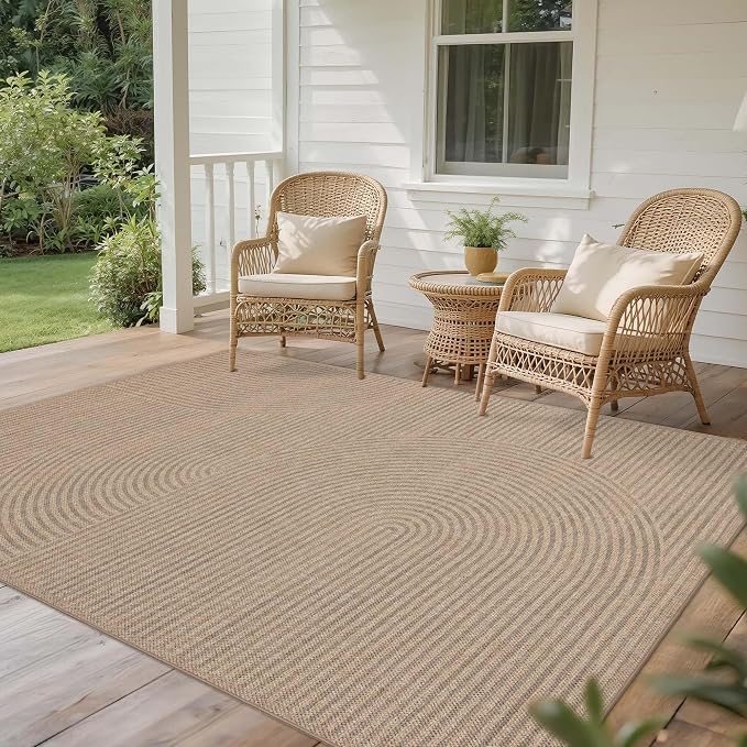 Easy Jute Rug for Pet Homes: 5x7 Outdoor Rug - Swirl Curved Pattern | Washable Design Cuts Your Cleaning Time by 75% and Maintain Shape and Texture after 50 Washes