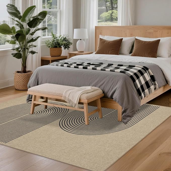 Easy Jute Rug for Pet Homes: 5x7 Outdoor Rug - Black Stripes | Washable Design Cuts Your Cleaning Time by 75% and Maintain Shape and Texture after 50 Washes
