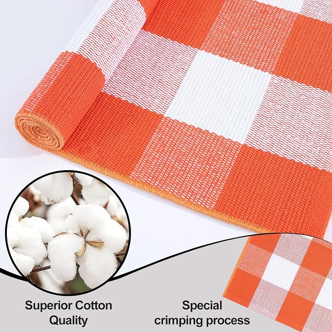 OLANLY Buffalo Plaid Rug 2'4" x 3'7" (27.5" x 43") | Orange and White Cotton Checkered Doormat, Washable Indoor Outdoor Rug for Layered Front Porch, Kitchen, Entryway Decor